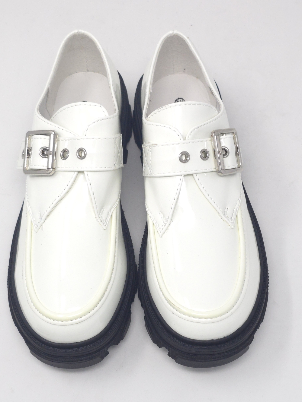 White Chunky Platform Loafers Buckle Strap Lug Sole Slip On Casual Trendy - Picture 9 of 9